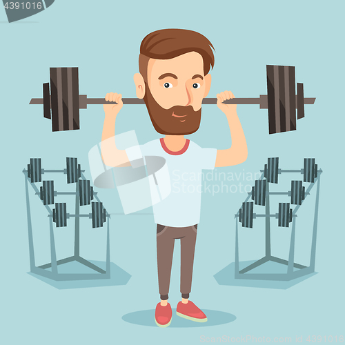 Image of Man lifting barbell vector illustration.