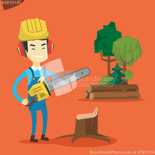 Image of Lumberjack with chainsaw vector illustration.