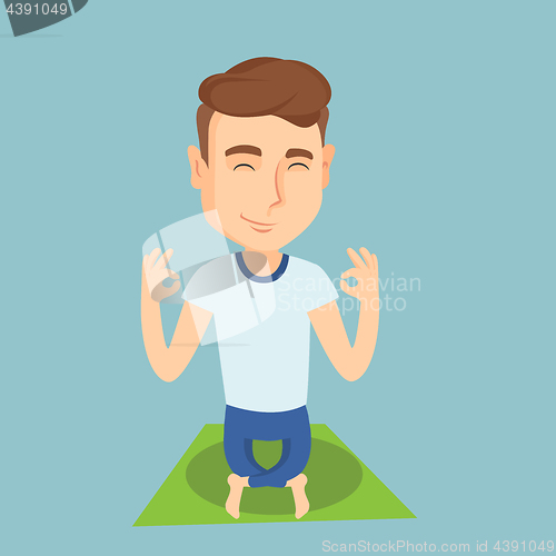 Image of Man meditating in lotus pose vector illustration.