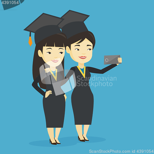 Image of Graduates making selfie vector illustration.