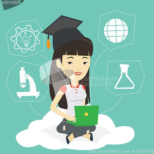 Image of Graduate sitting on cloud vector illustration.