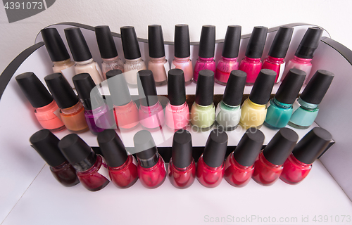 Image of Set of different bottles of nail polish