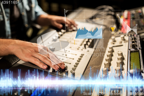 Image of hands on mixing console at sound recording studio