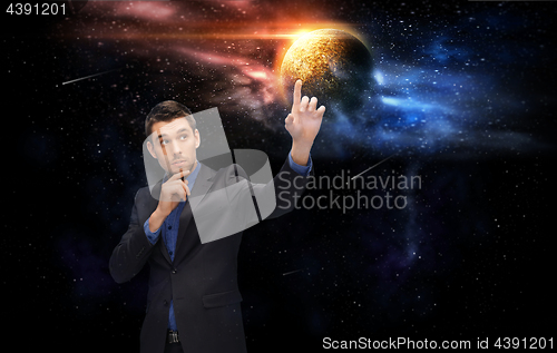 Image of businessman over space background