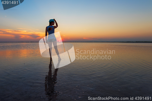 Image of Beauty sunset on salty lake