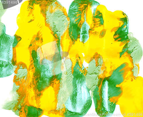 Image of Splotches of yellow and green abstract paint 