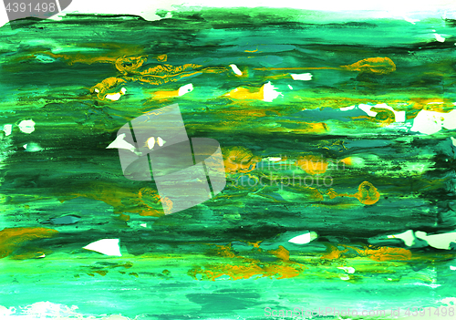 Image of Shades of green acrylic paint smeared on white paper