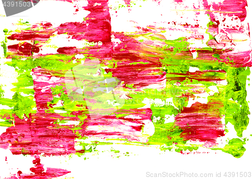 Image of Vivid pink and green paint spread abstractly