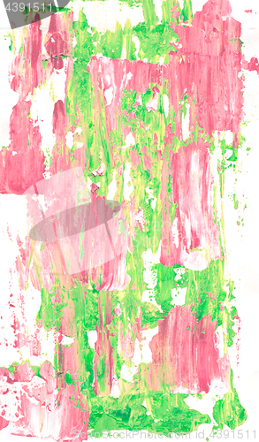Image of Abstract smears of pale pink and light green acrylic paint