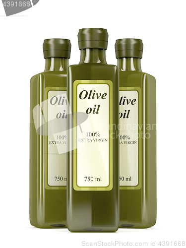 Image of Olive oil bottles on white