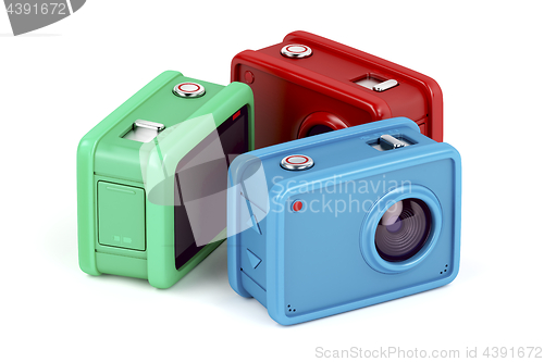 Image of Three action cameras on white