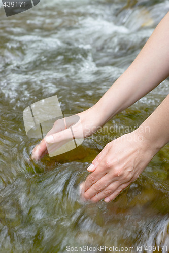 Image of Female hands scooping water