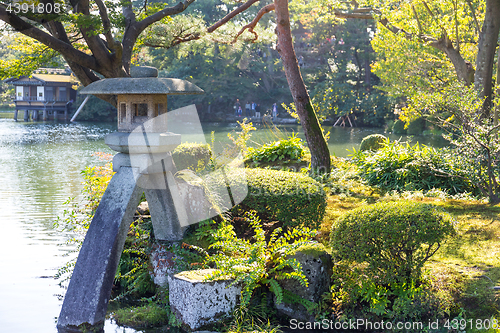 Image of Traditional Japanese garden and stone lantern