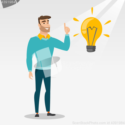 Image of Student pointing at idea bulb vector illustration