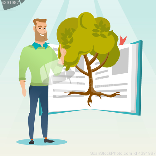 Image of Student pointing at tree of knowledge.