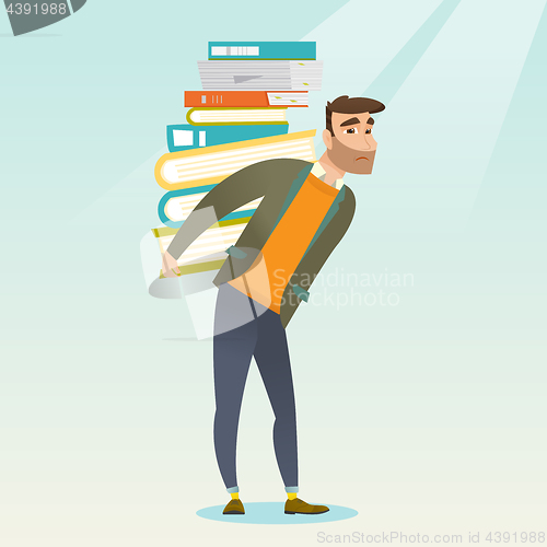 Image of Student with pile of books vector illustration.