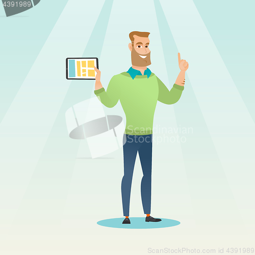 Image of Student using tablet computer vector illustration.