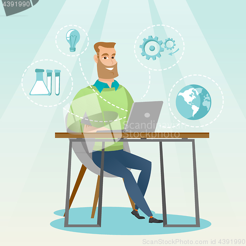 Image of Student working on laptop vector illustration.