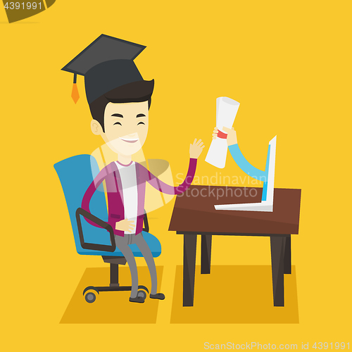 Image of Graduate getting diploma from the computer.