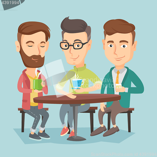 Image of Group of men drinking hot and alcoholic drinks.