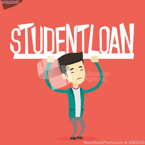 Image of Young man holding sign of student loan.