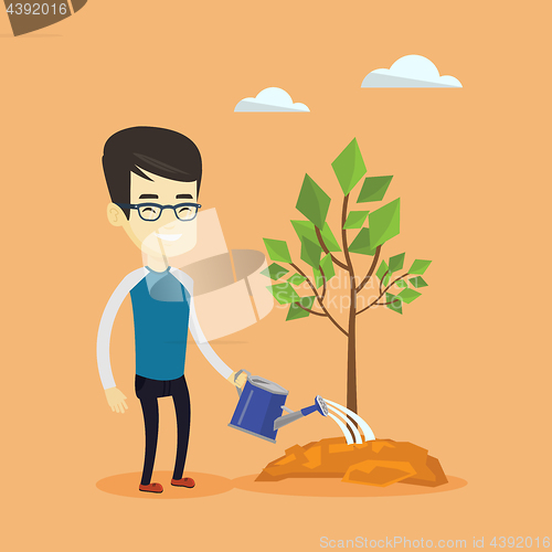 Image of Man watering tree vector illustration.