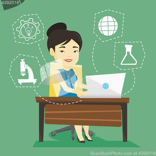 Image of Student working on laptop vector illustration.