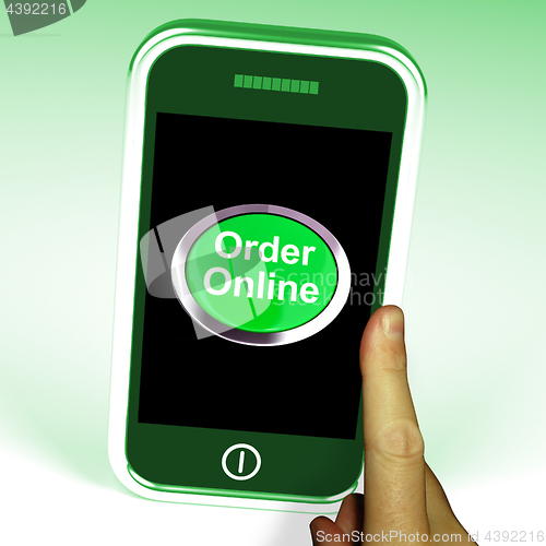 Image of Order Online Button On Mobile Shows Buying On The Web