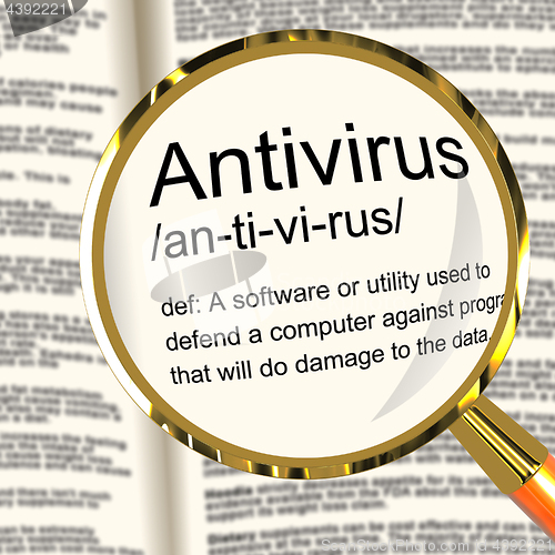 Image of Antivirus Definition Magnifier Showing Computer System Security