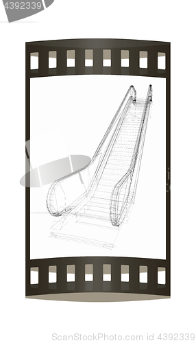 Image of Single escalator. 3d illustration. The film strip.