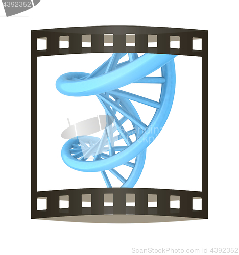 Image of DNA structure model on white. 3D illustration. The film strip.