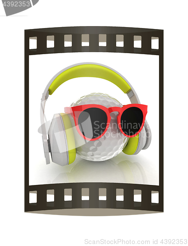 Image of Golf Ball With Sunglasses and headphones. 3d illustration. The f