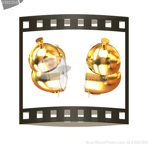 Image of Old style of Gold Shiny alarm clock. 3d illustration. The film s