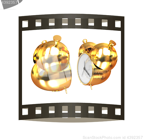 Image of Old style of Gold Shiny alarm clock. 3d illustration. The film s