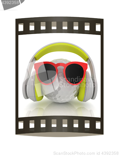 Image of Golf Ball With Sunglasses and headphones. 3d illustration. The f