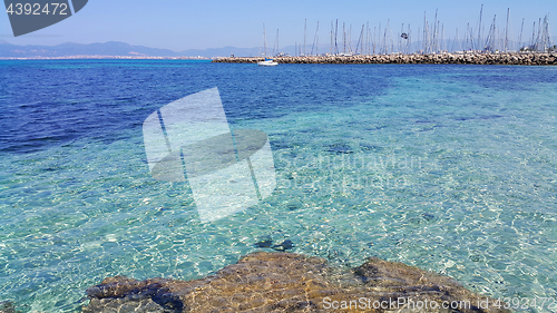 Image of Beautiful sea views with transparent turquoise water, yachts and