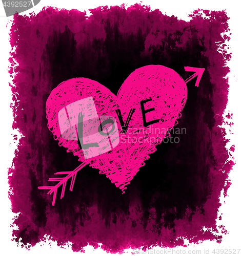 Image of Heart pierced by an arrow with word "Love" on grunge background