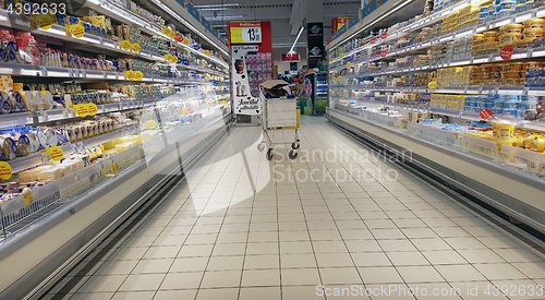 Image of Fresh dairy products in a supermarket