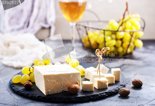 Image of wine,grape and cheese