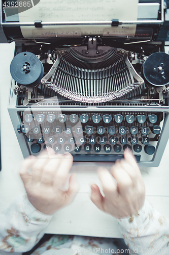 Image of Writer typing with retro writing machine.