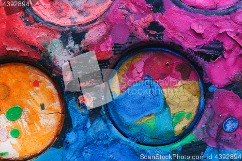 Image of Watercolor palette with mixed colors