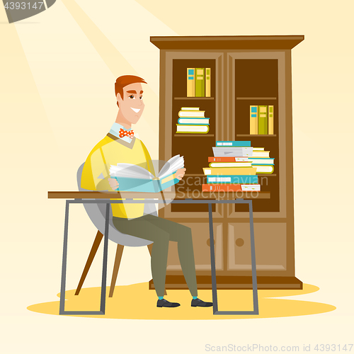 Image of Student reading book vector illustration.