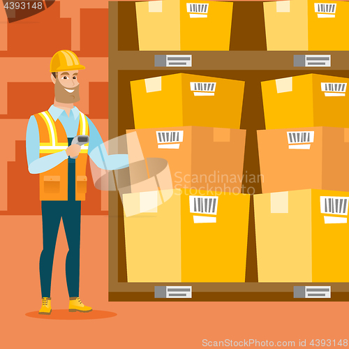 Image of Warehouse worker scanning barcode on box.