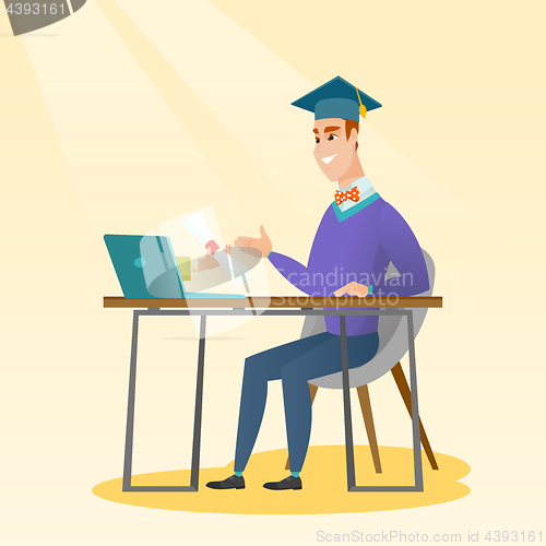 Image of Graduate getting diploma from the computer.