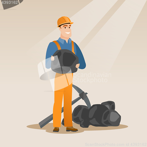 Image of Miner holding coal in hands vector illustration.