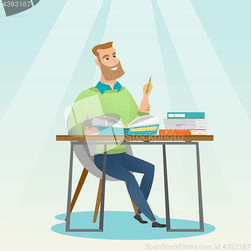 Image of Student writing at the desk vector illustration.