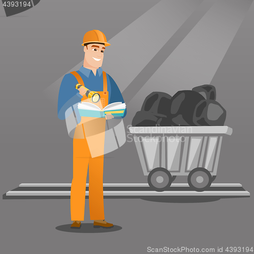 Image of Miner checking documents vector illustration.