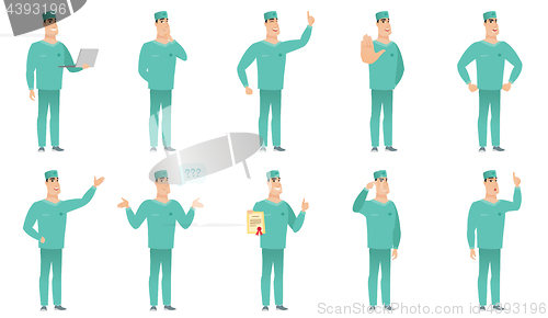 Image of Vector set of surgeon characters.