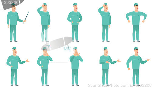 Image of Vector set of surgeon characters.