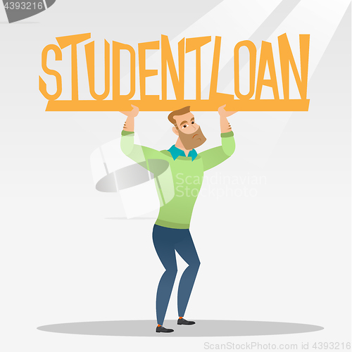 Image of Young man holding sign of student loan.